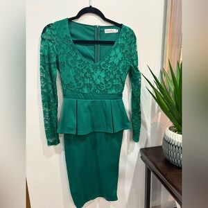 Elegant Green Lace Peplum Dress